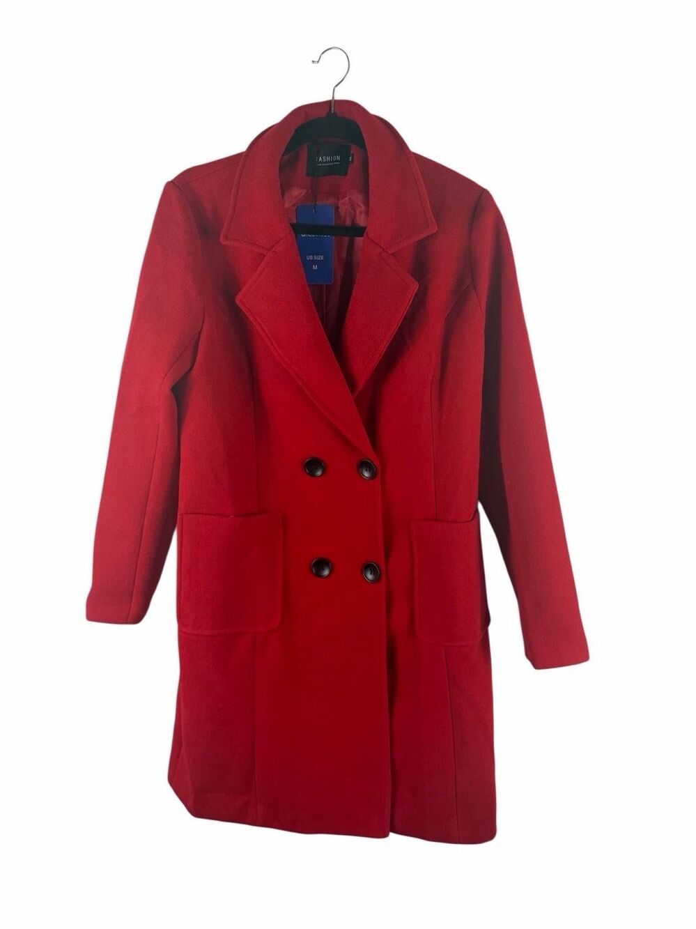 Fashion Red Wool Pea Coat- Size M